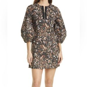 Ted Baker Holiiy Animal Mix Print Balloon Sleeve Stretch Cotton Dress Size 1